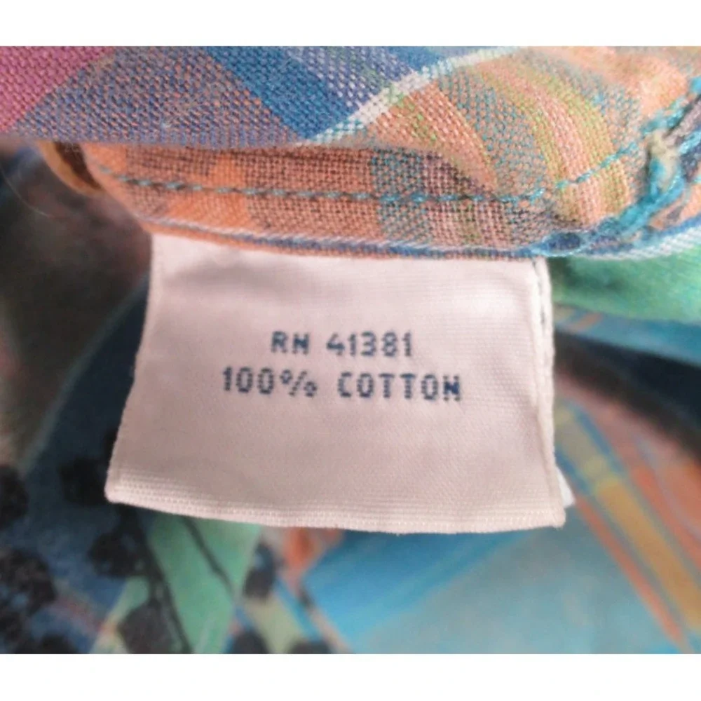 Vtg Polo Ralph Lauren Shirt Men‎ L  Blue Plaid Southwest Fish Print Button Front